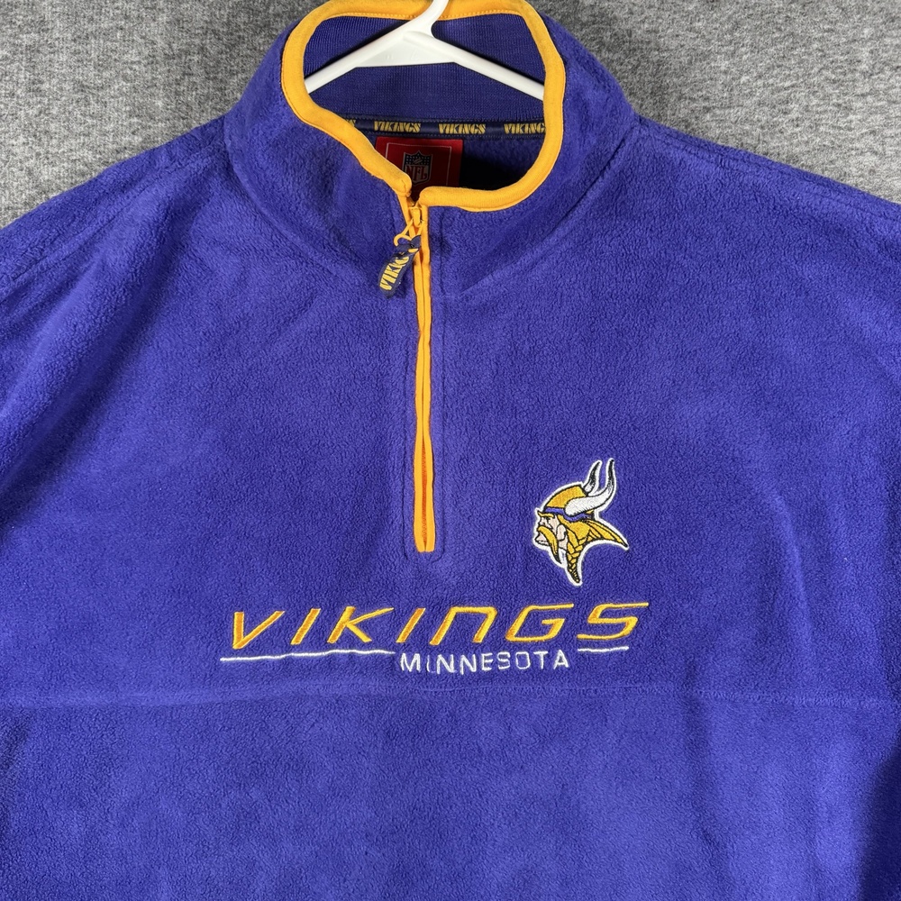 Minnesota Vikings Fleece Jacket Mens XL Purple Gold NFL Football Quarter Zip Y2K